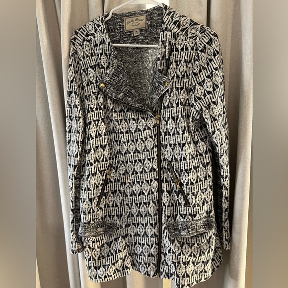 Lucky Brand Chic Black and White Patterned Knit Jacket M - Picture 1 of 4